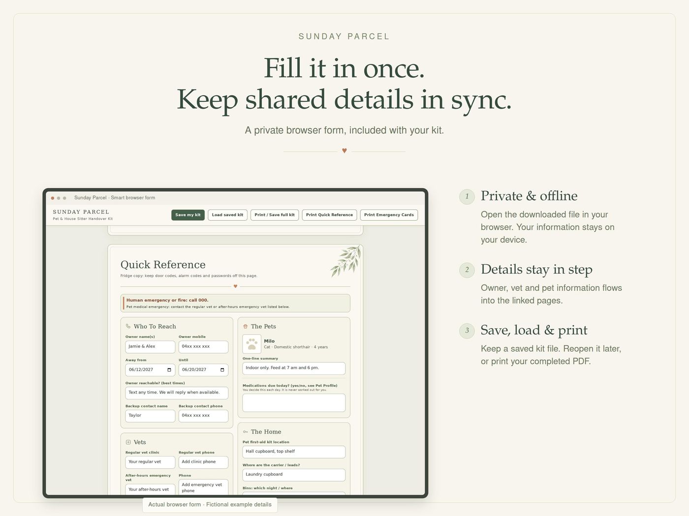 Browser-form feature: shared details auto-fill across the kit